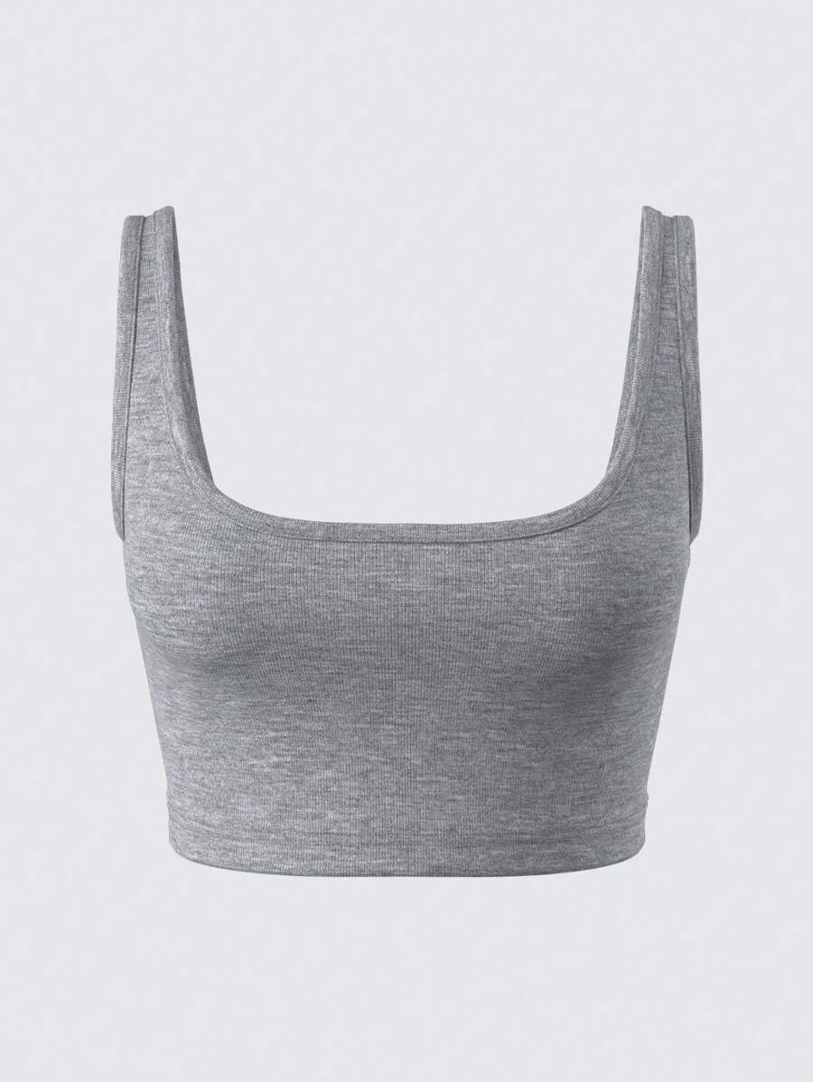 SHEIN BASICS Top casual sportivo a maglia, attillato, corto, a tinta unita