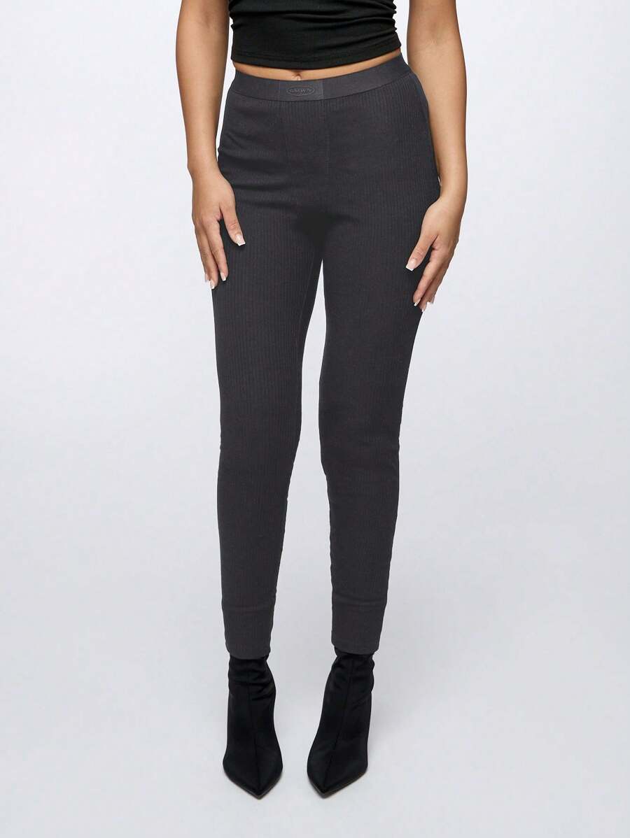 SUMWON WOMEN Pantalones de cintura alta acanalados, pantalones de loungewear de otoño e invierno, ajuste delgado, fondo elástico