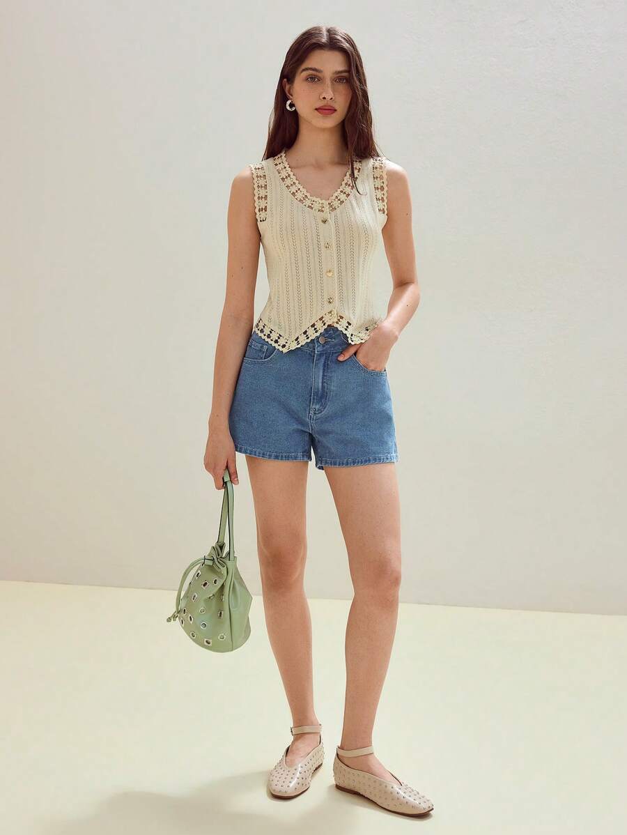 MOTF STUDIO CONTRAST LACE BUTTON UP VEST