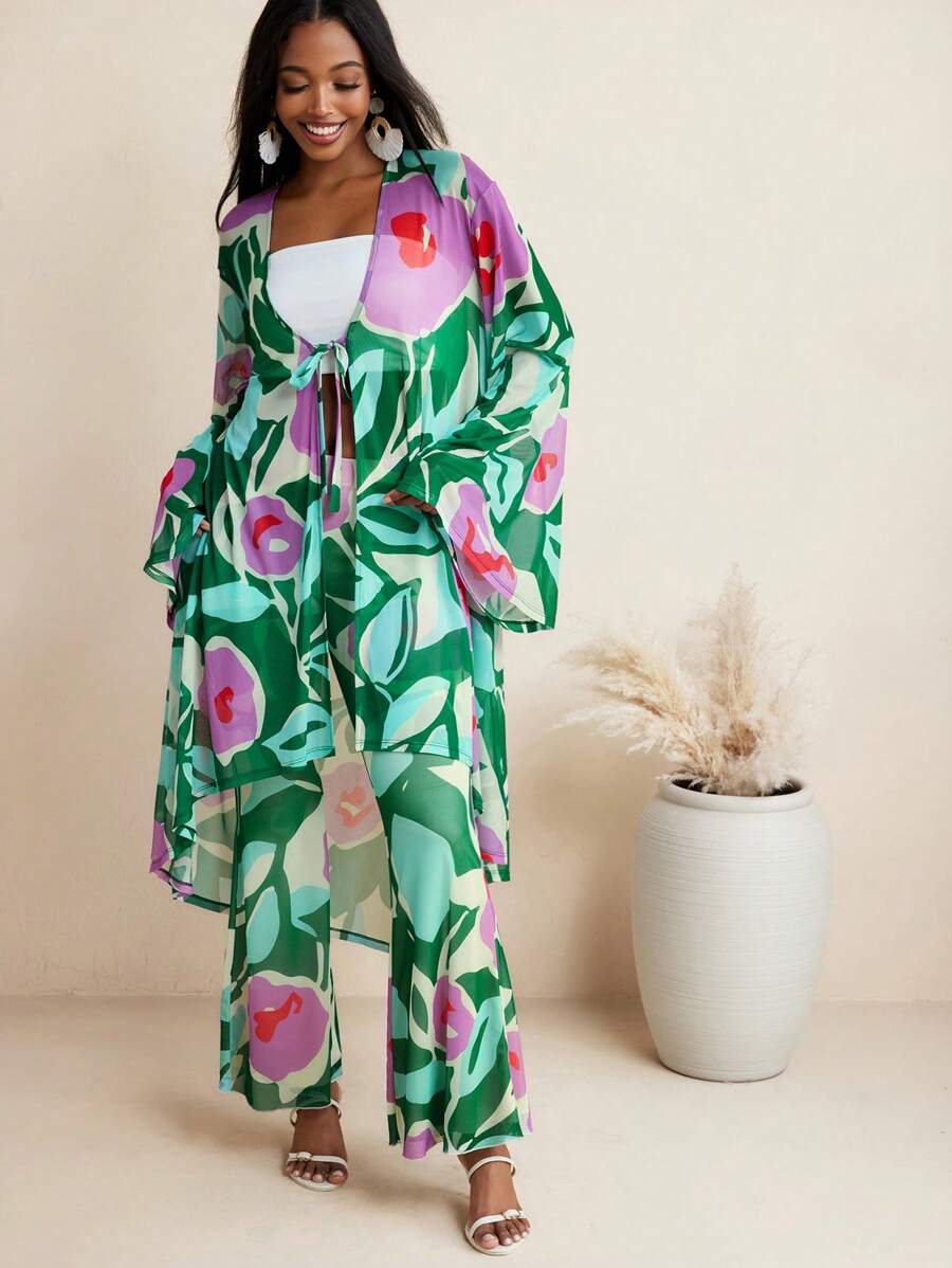 JIAN LASALA Pantaloni lunghi in rete con stampa floreale estiva, pantaloni casual da donna per vacanze, abiti vintage hawaiani, pantaloni ankara, abbigliamento da resort, outfit da rave, pantaloni da festival, abbigliamento da ritorno a casa sexy per donna