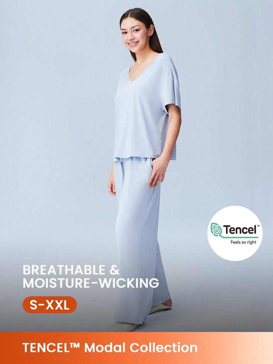 LUVLETTE Weicher TENCEL™ Modal Basis T-Shirt & Hose Loungewear, luftiges Pyjama-Set mit Taschen