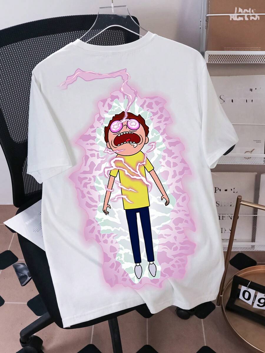 Rick and Morty X SHEIN Men's Casual Figure Graphic Round Neck Short Sleeve T-Shirt, Summer