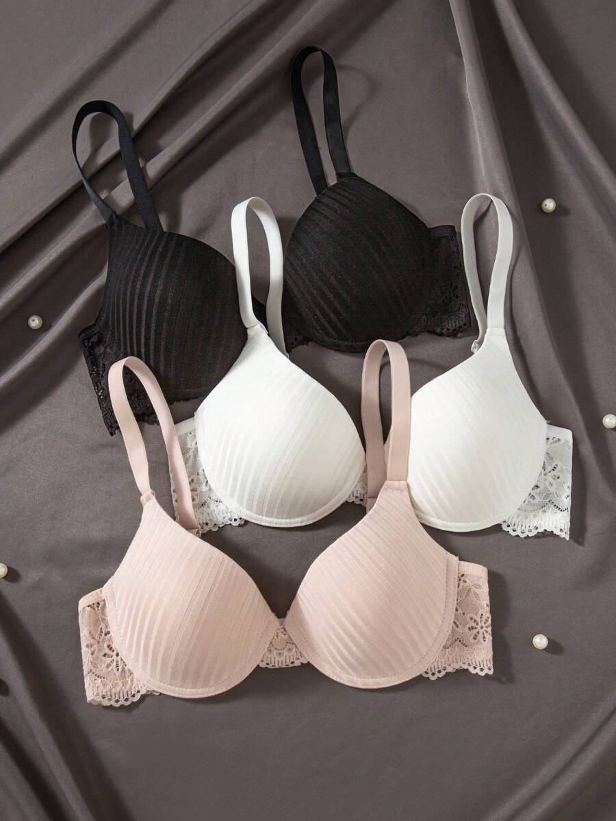 Shein Underwear&Sleepwear Basics 3 pièces/set Sous-vêtements garnis de dentelle pour femmes