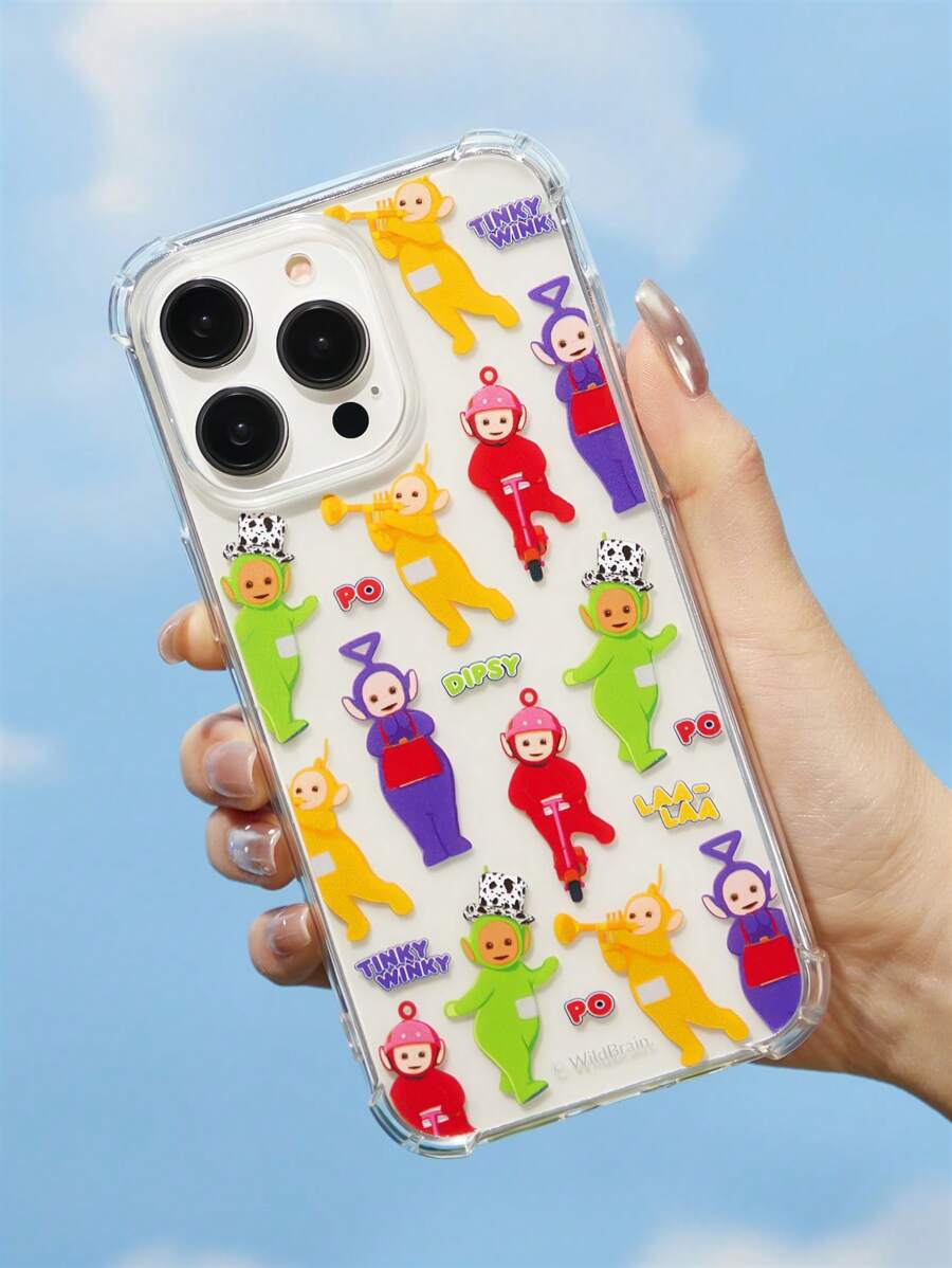 Teletubbies X SHEIN غطاء هاتف نقال شفاف مضاد للاصطدام بتصميم رسوم كرتونية جميلة ، غطاء واقي مناسب لهاتف آيفون