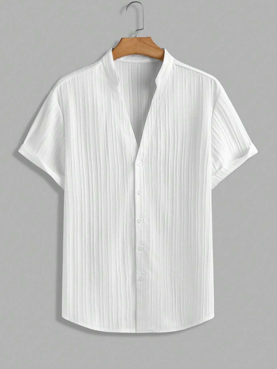 Manfinity RelaxMax Camisa de manga corta de un solo pecho lisa para hombres, camisas de verano lisas para hombres