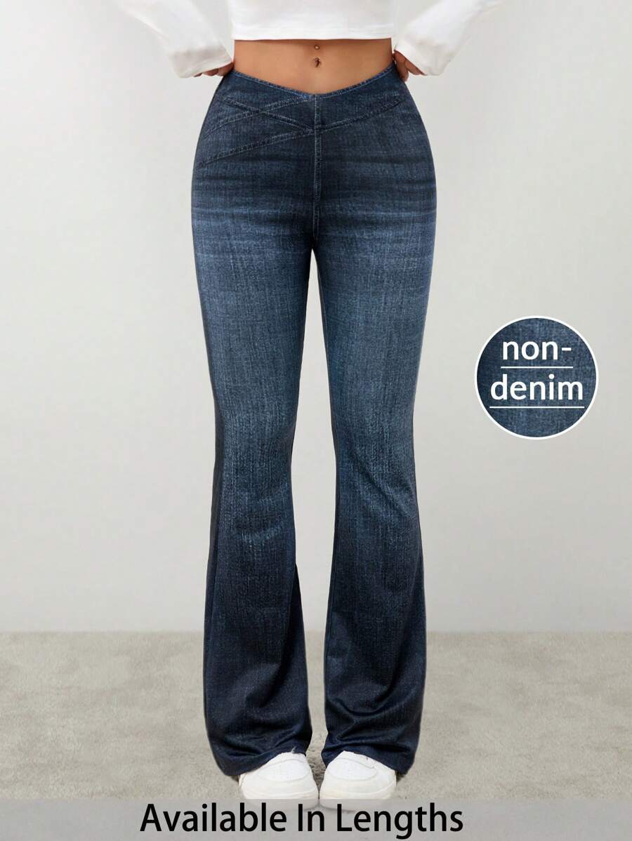 SHEIN PETITE CURVE Plus Size Non-Denim Flare Leg Pants, Suitable For Summer