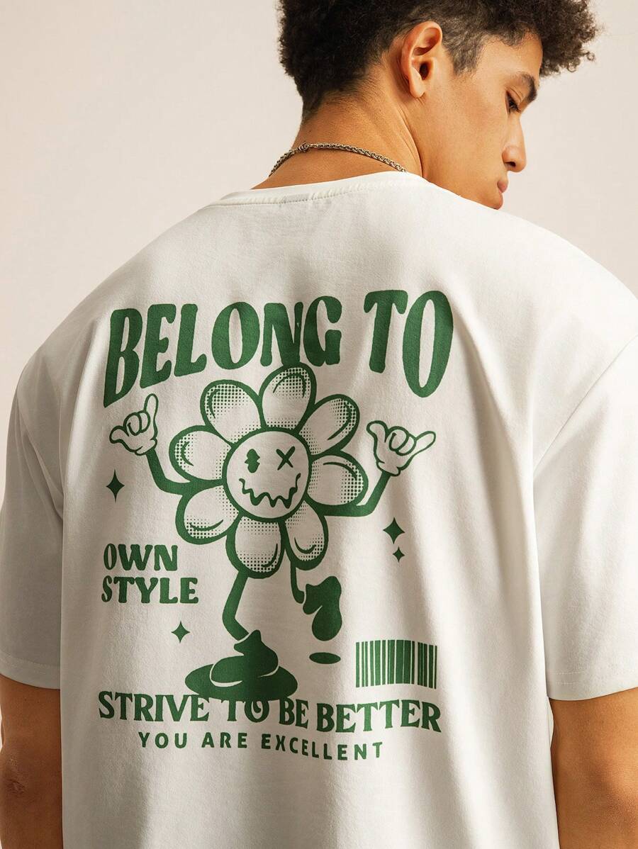 SWAVVY Camiseta de verano para hombre con estampado de letras y dibujos animados