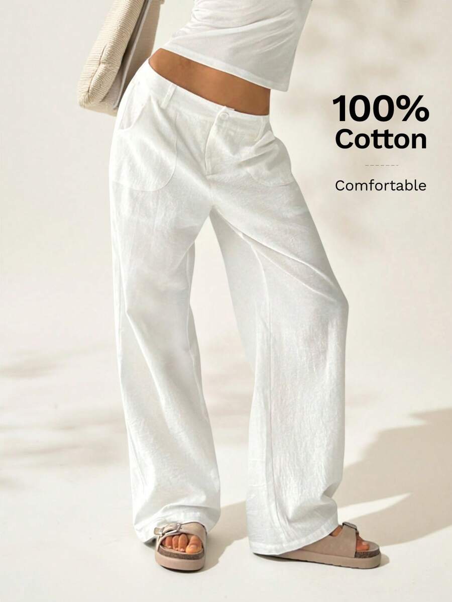 Easelle Pantalones anchos informales de unicolor, cintura baja y sueltos