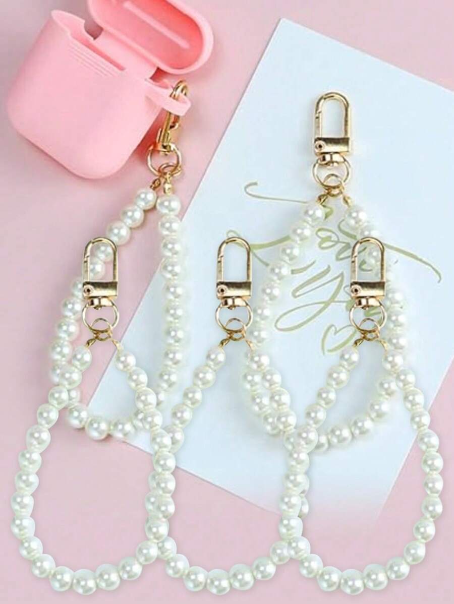 1/2/5/10 Piezas Llavero con abalorios de perlas falsas DIY, Cordón para llavero, Correa de muñeca para estuche de teléfono, Accesorio elegante de cordón para bolso