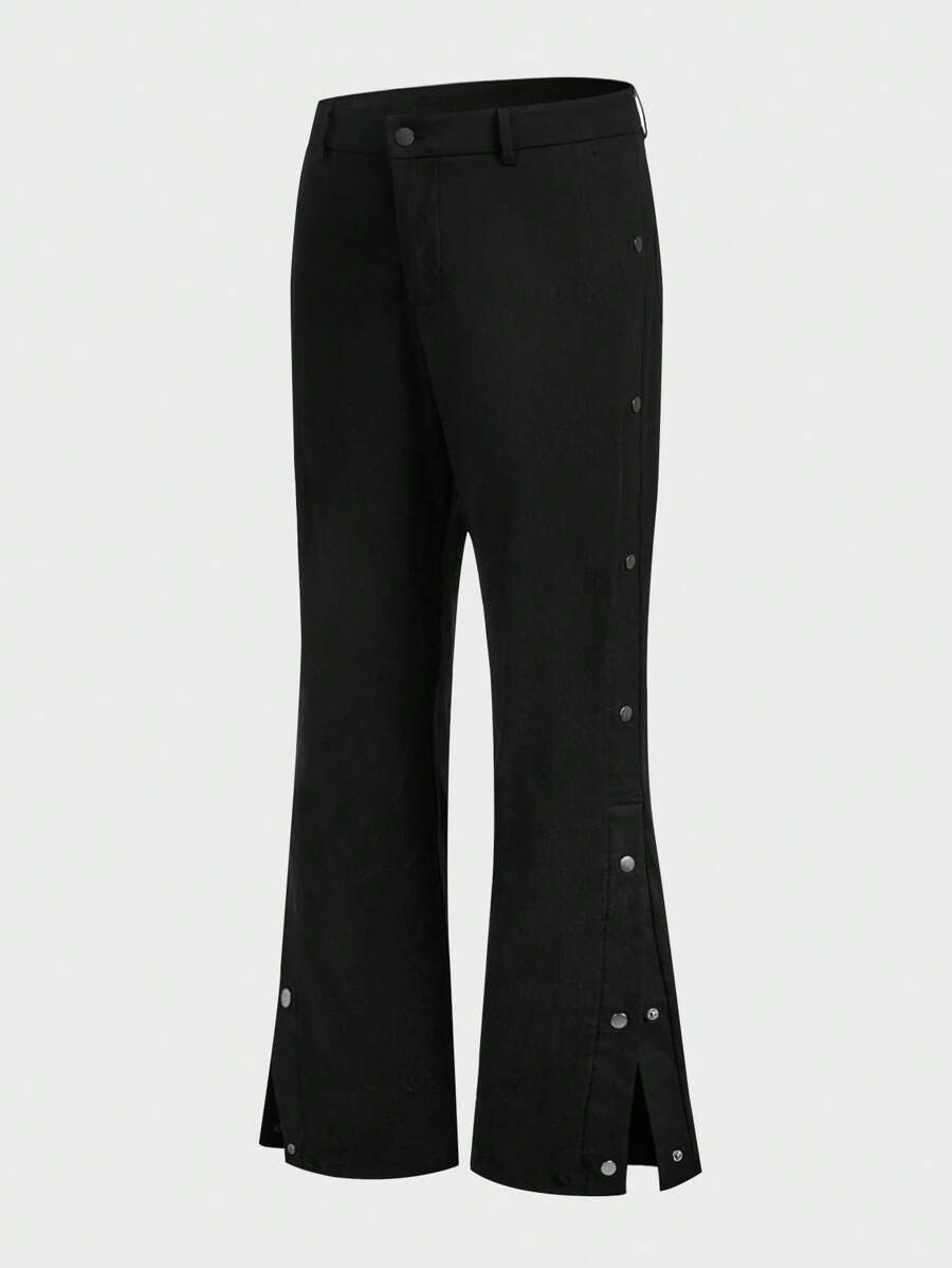 BRENVOR Pantalones rectos de ajuste relajado de color negro sólido, con cintura ajustable, para uso casual y diario para hombres, esencial para viajes