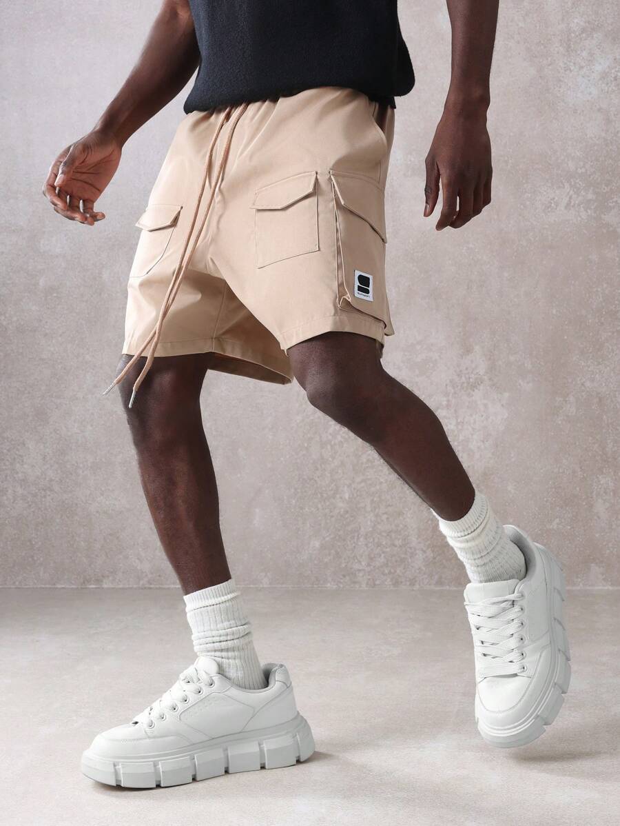 SUMWON Tactical Drop Crotch Cargo Shorts Drawstring Waistband Casual Streetwear Athletic Performance Summer Shorts With Utility Pockets Loose Fit Urban Style Activewear