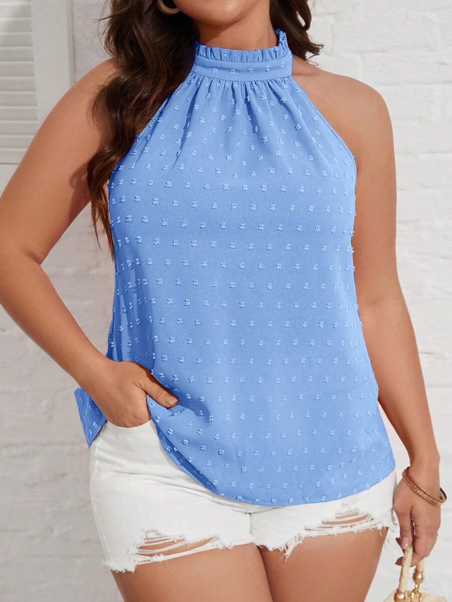 SHEIN VCAY Große Größen Sommer elegante Schweizer Punkte Neckholder-Bluse