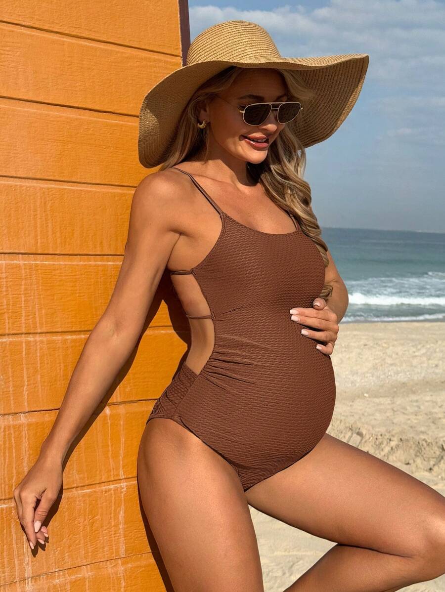 SHEIN 1pc Maternity Elegant Ribbed Backless One-Piece