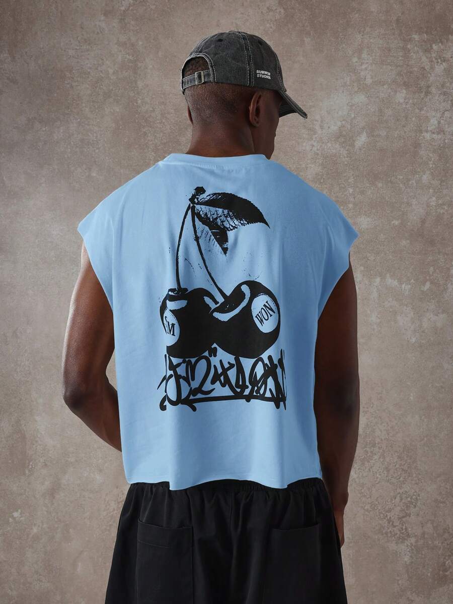 SUMWON Sleeveless Summer Tank Top Athletic Active Wear Graphic Print Cherry Design Urban Streetwear Workout Muscle Training Gym Tank Oversized Fashion