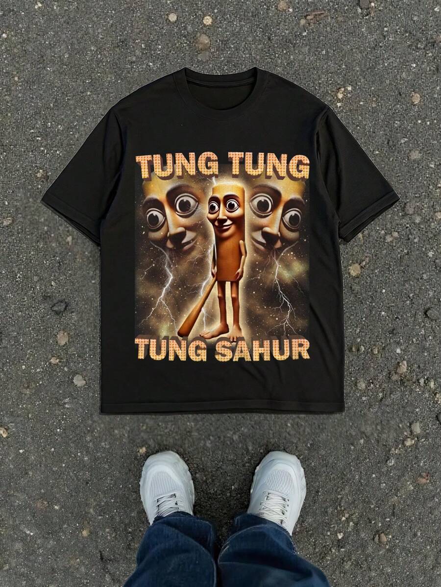 Noixe Women's Dropped Shoulder Summer "Tung Tung Tun Sahur" Funny Baseball Bat Meme Shirt, Casual American-Style Minimalist Men's English Slogan Printed Round Neck Short Sleeve Unisex T-Shirt, Soft T-Shirt, Y2K Women's Fashion, Business Casual, Beach Vacation