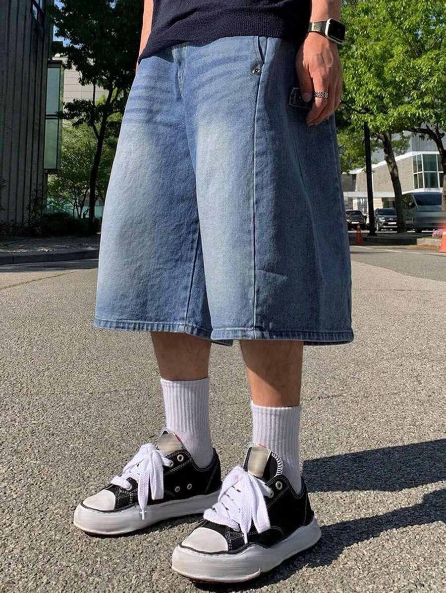 DAZY Shorts de mezclilla azul sólido para hombre de verano