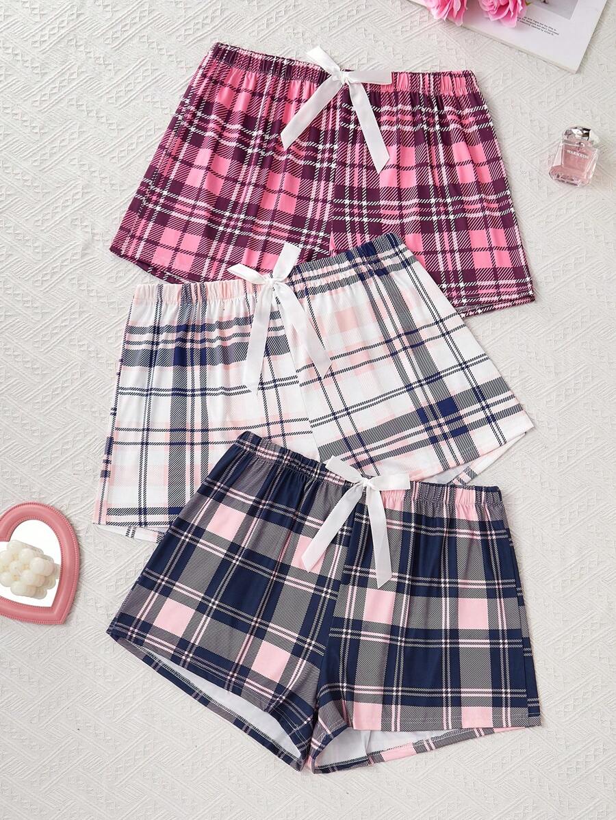 SHEIN 3pcs/Set Plus Size Plaid Printed Casual Sleep Shorts