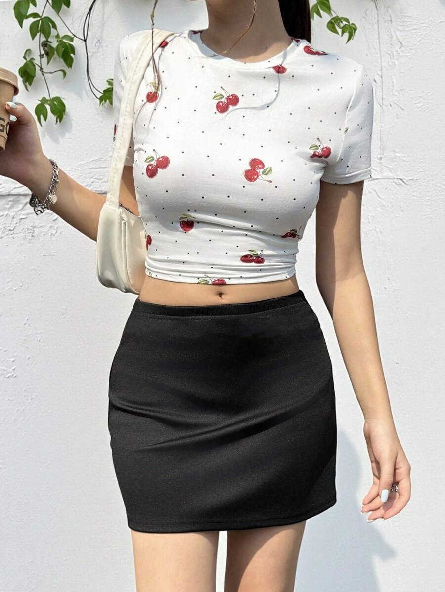 Short décontracté simple et confortable taille basse avec doublure, mini-jupe polyvalente pour adolescentes