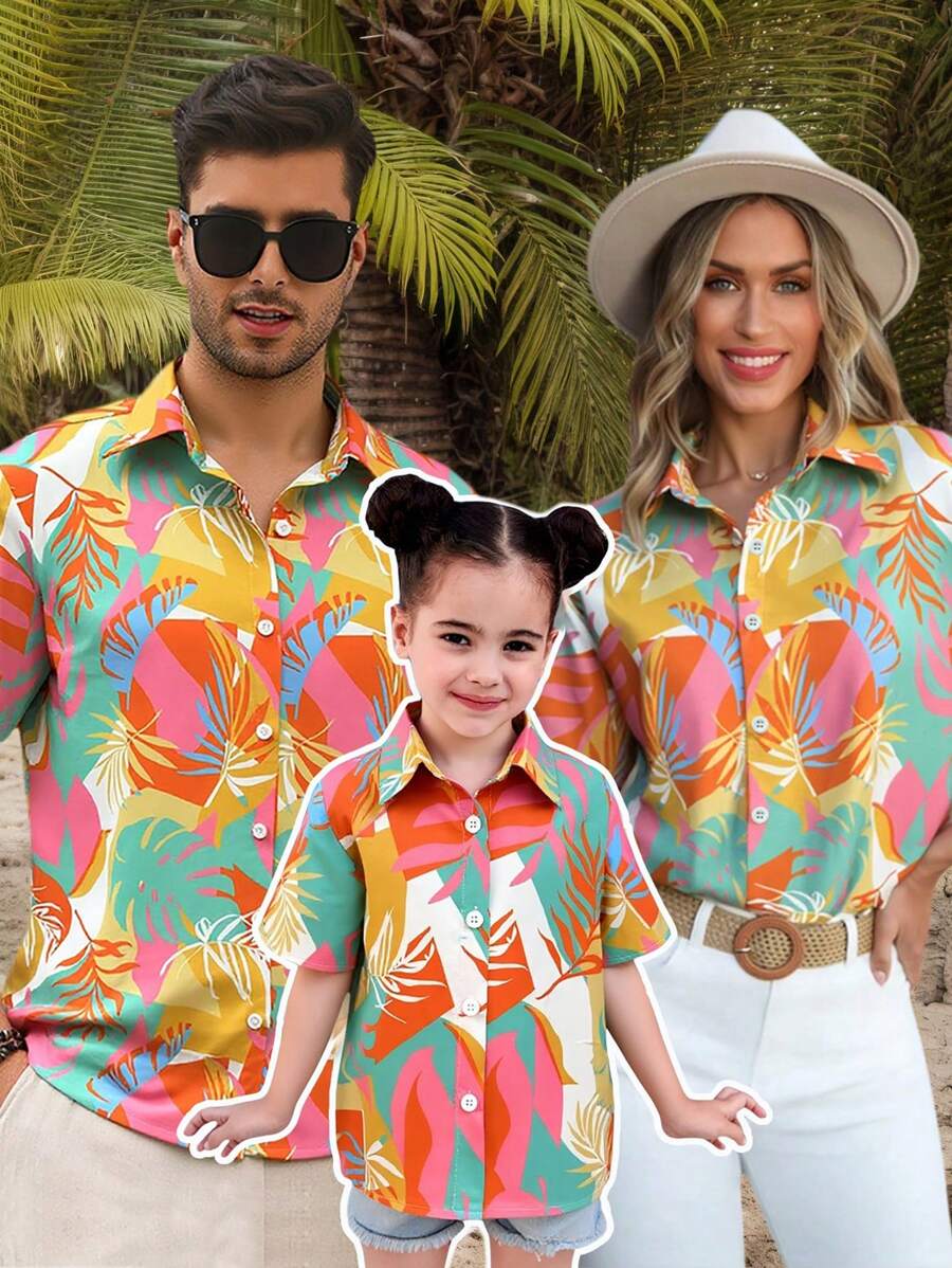 Camicia da donna a maniche corte e ampia con stampa di piante tropicali minimalista, cardigan casual per le vacanze