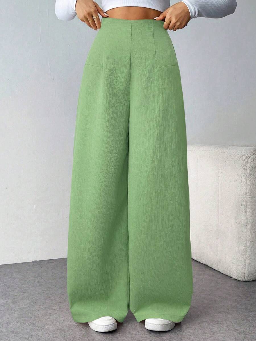 Firerie Pantaloni casual alla moda minimalista con vita alta, gamba larga e texture, adatti per il rientro a scuola e per gli spostamenti