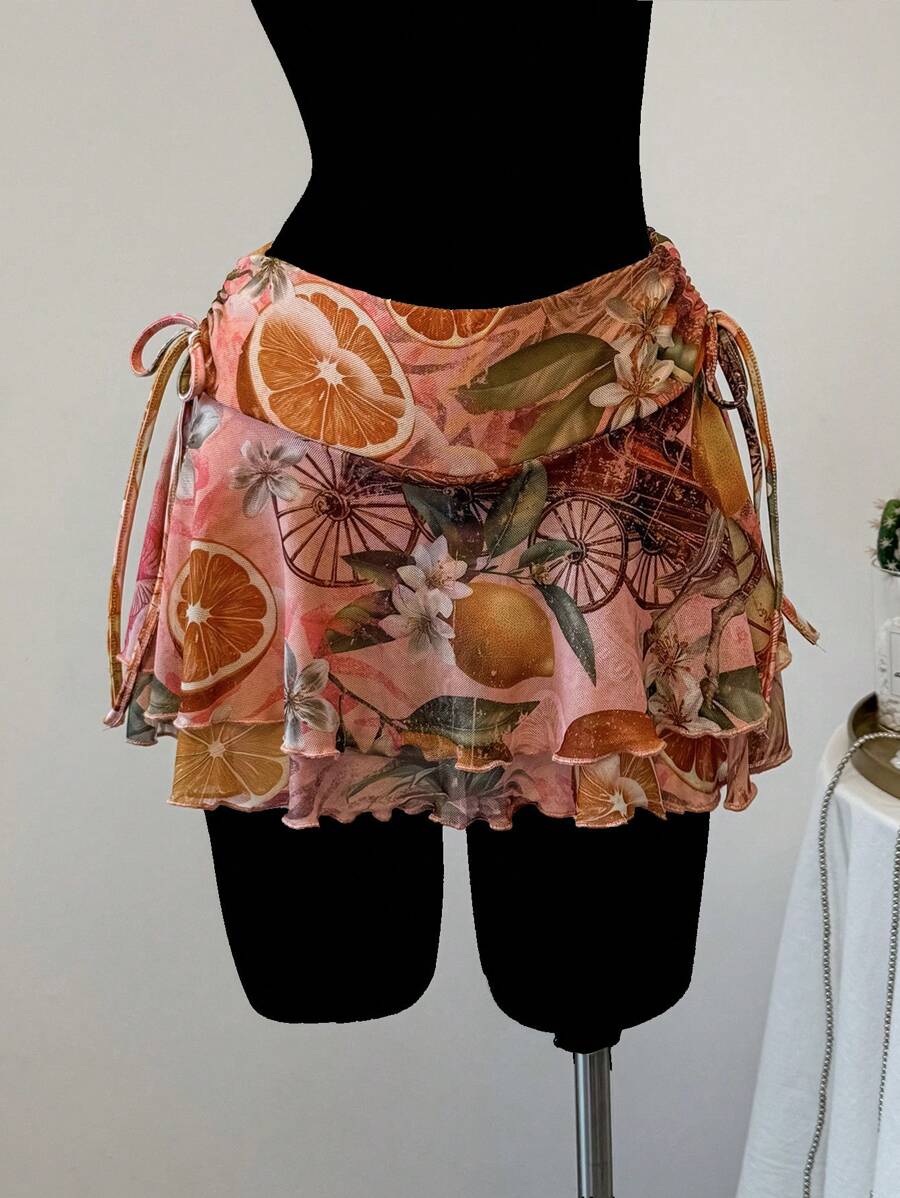 SHEIN EZwear Minigonna casual da vacanza in rete con stampa glitterata