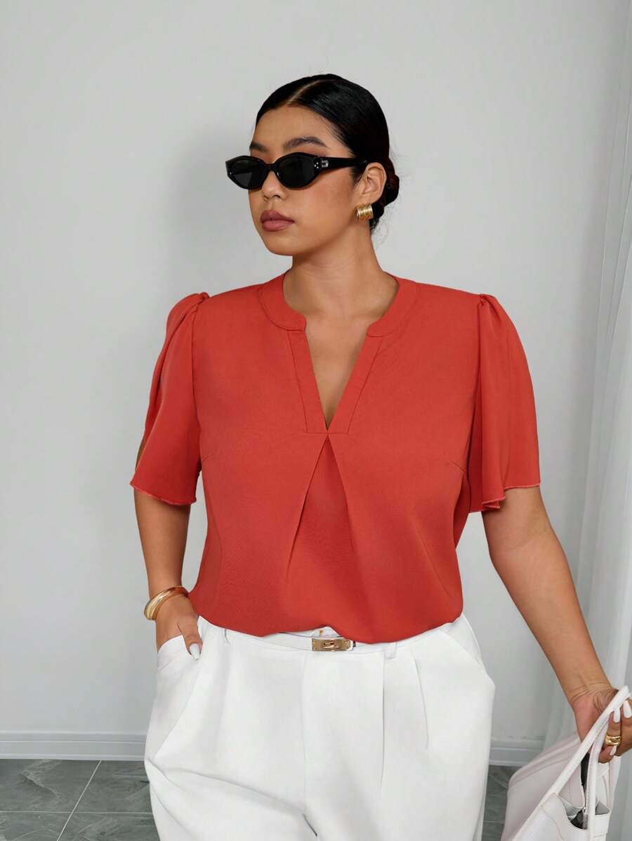 Elenzga Blusa da donna con maniche a volant, di stile romantico casual, adatta per l'uso quotidiano, disponibile in taglie comode