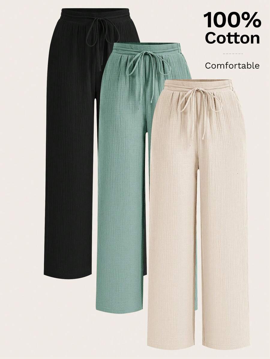 Poéselle Pantalones sueltos y casuales de algodón y lino con bolsillos de corte y amarrarlos al frente, multipieza, casuales, cómodos y transpirables, apropiados para el uso diario, ir de vacaciones