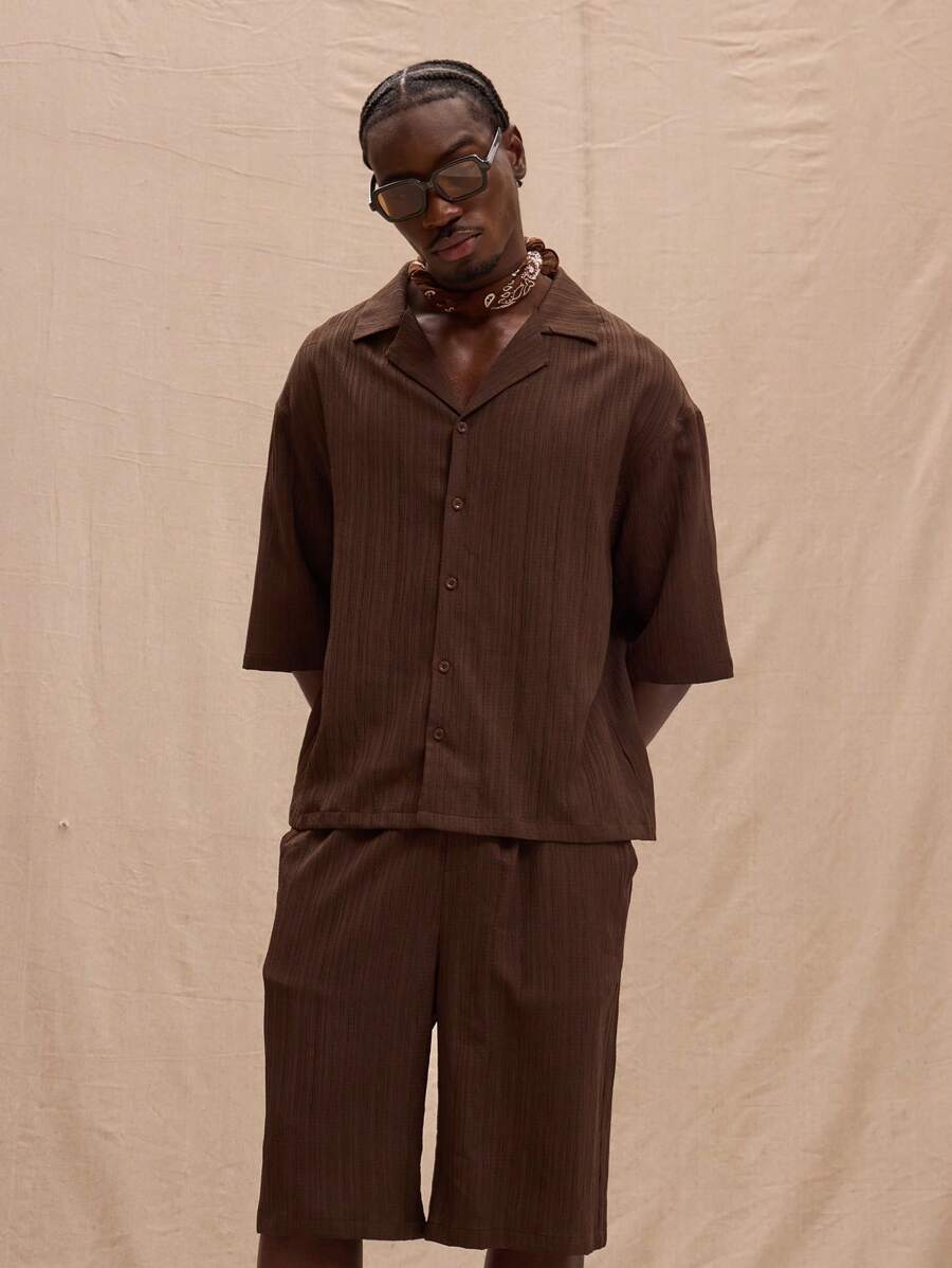 Musero Textured Linen Look Short Sleeve Oversized Button Up Shirt Spring, Summer, Holiday