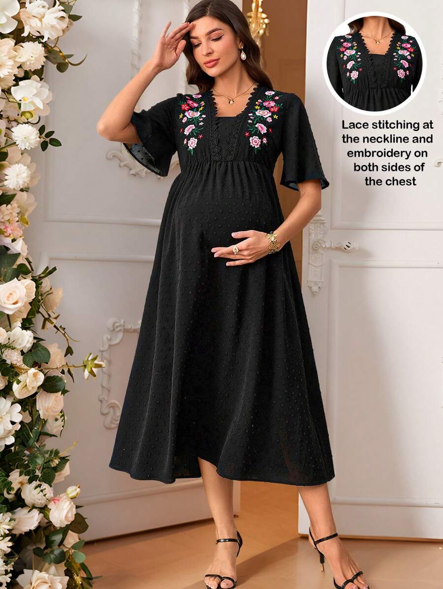 SHEIN Maternity Short Sleeve Dress, Fashionable For Summer Elegant Dresses For Women Maternity Dresses For Women Flowy Dress Summer