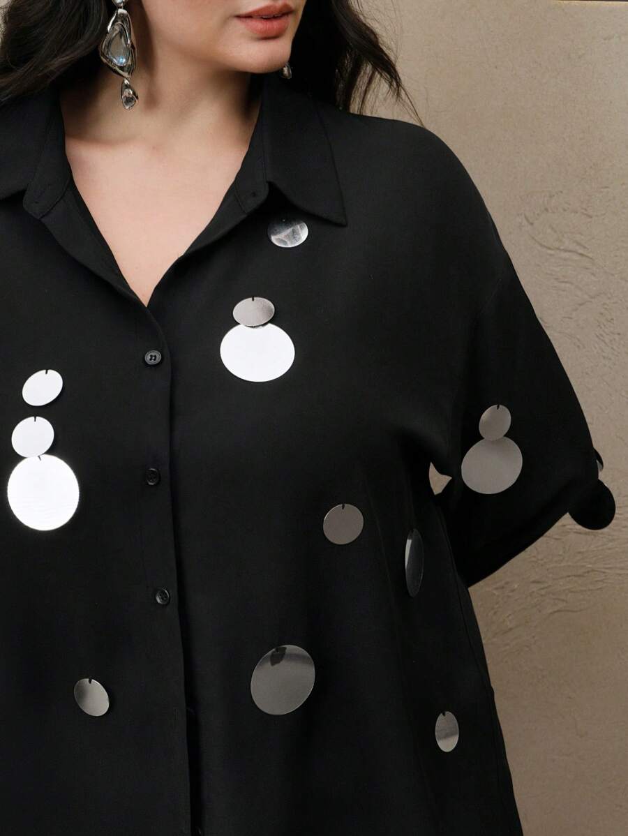Anewsta Women's Handmade Sequin Embellished Flowy Long Sleeve Blouse, Versatile