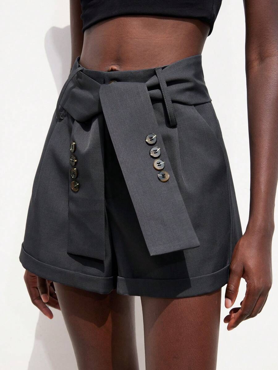 Aveloria Modichic Shorts casuales de cintura alta y piernas anchas de corte estilizante con diseño de lazo en la cintura, estilo calle para uso diario