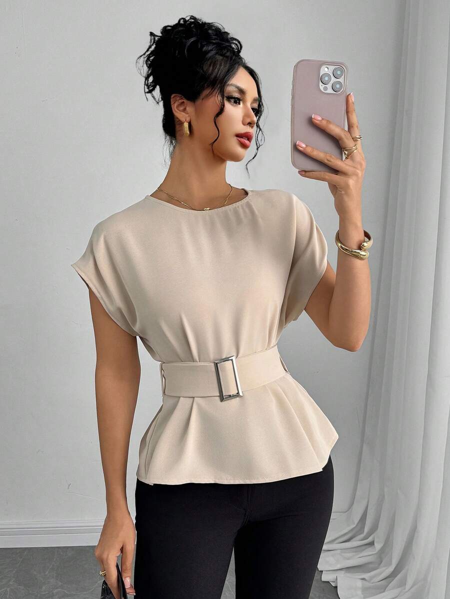 SHEIN Clasi Blusa donna semplice a maniche corte di colore tinta unita