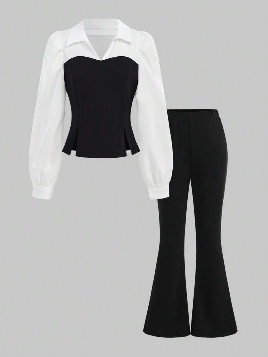 SHEIN 2 pièces Ensemble hauts rayés et pantalons évasés pour préadolescentes, élégant, pour mariage et invité de mariage