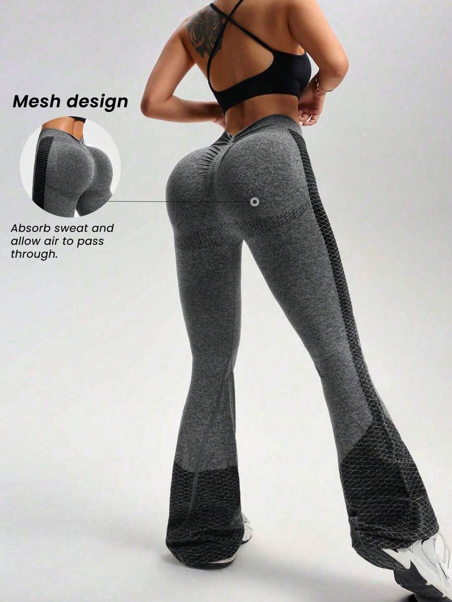 SHEIN Sport Studio Women's High Waist Flared Leg Contrast Color Casual Fitness Sports Pants