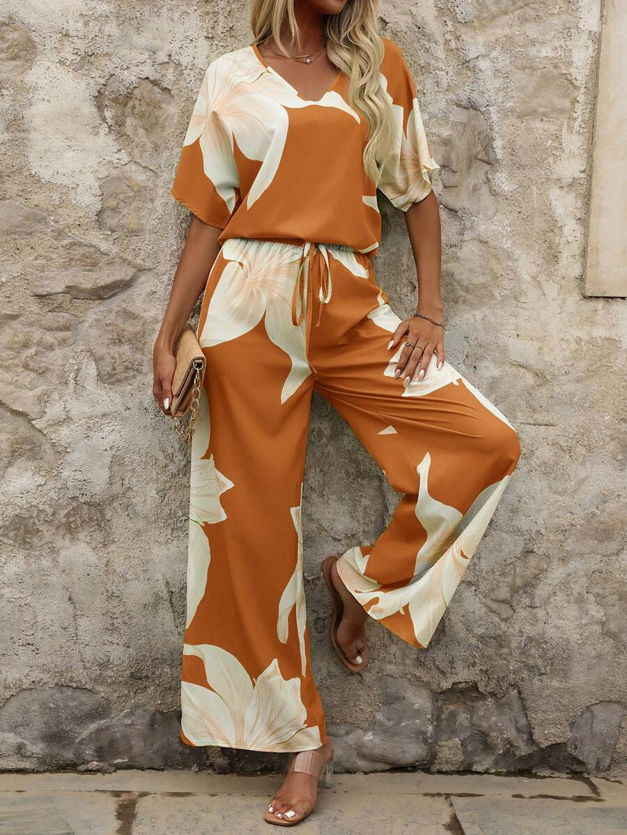 SHEIN Clasi 2pcs Floral Printed Women Set, Suitable For Summer