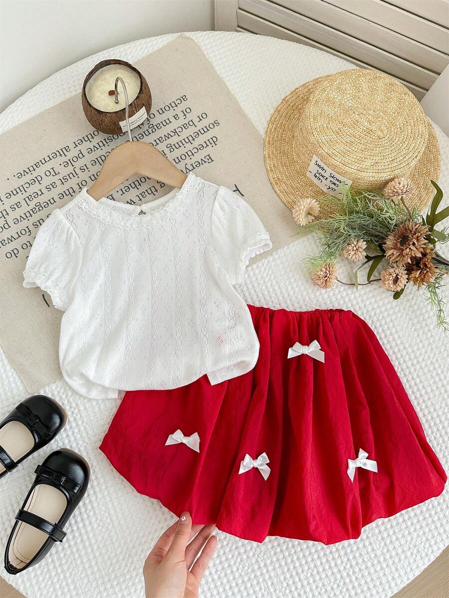 LMoss Kids Set de 2 piezas de niña joven: camiseta de cuello redondo con volantes de unicolor y falda con dobladillo de tulipán