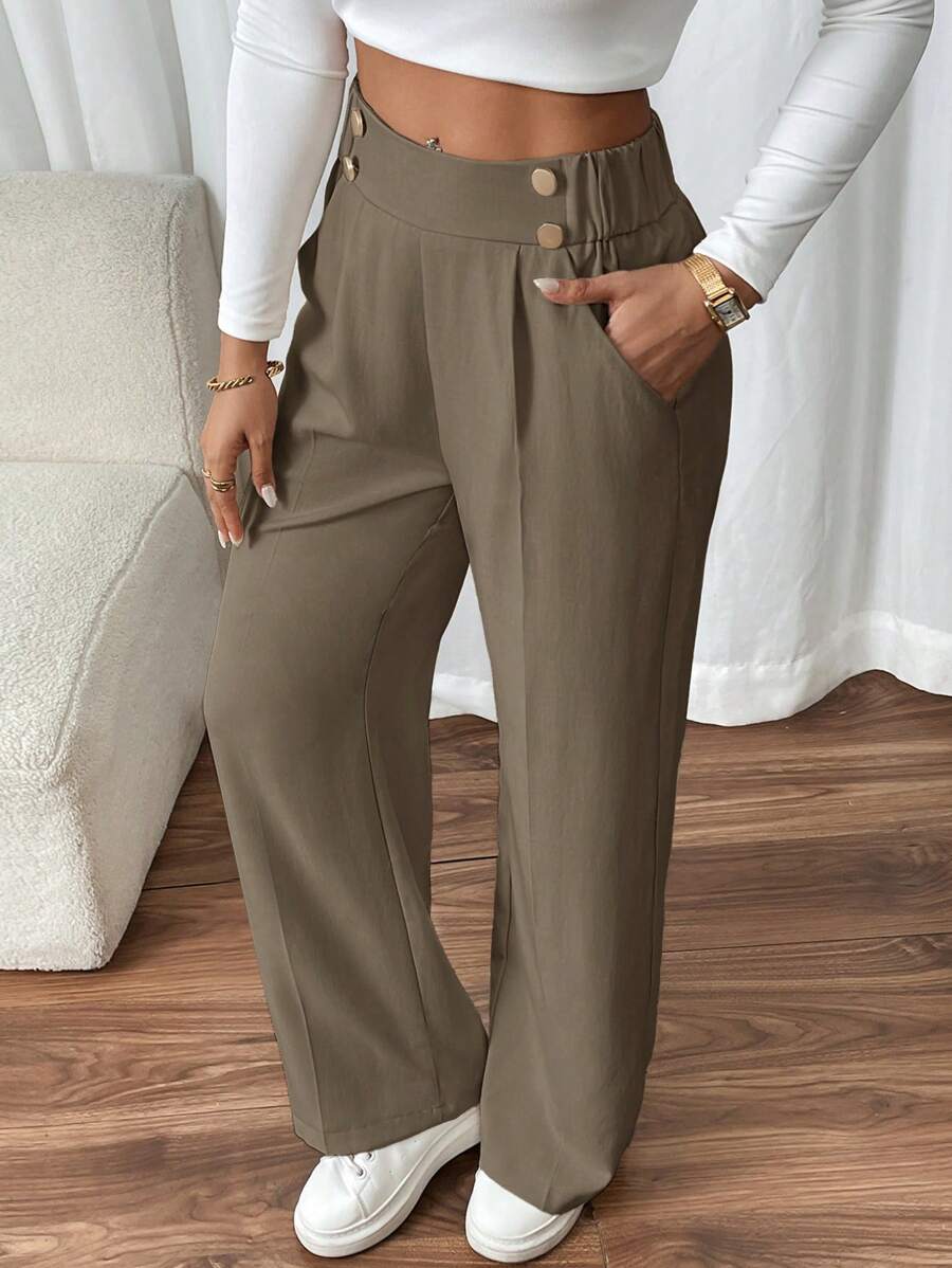 SHEIN Frenchy Pantaloni eleganti da ufficio con gamba dritta e doppia fibbia per donne