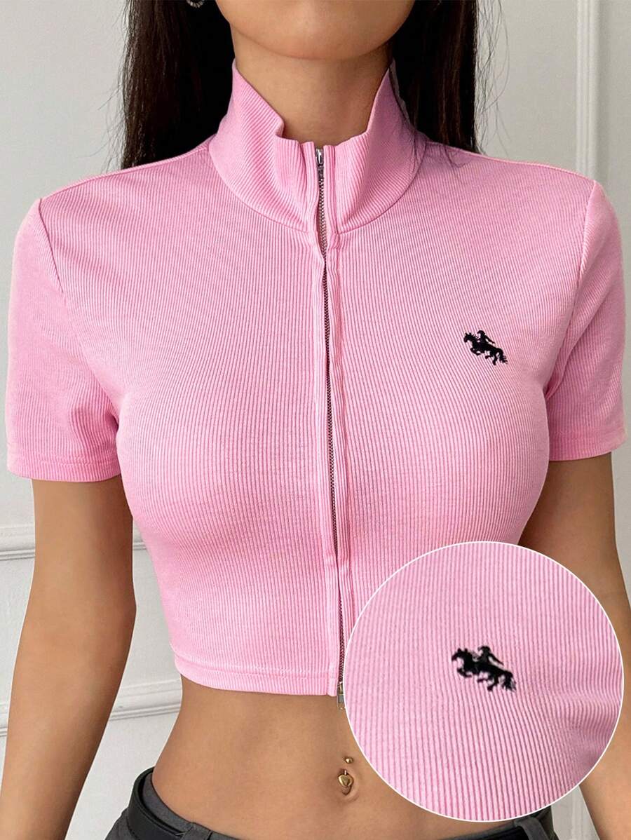 SHEIN EZwear Chaqueta minimalista de moda rosa para mujer, adecuada para el verano