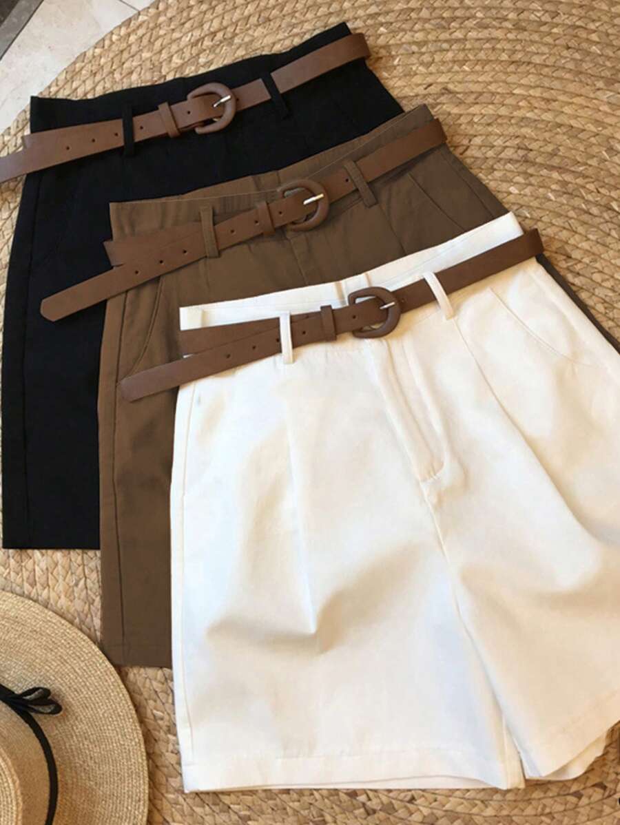 Set de 3 pantalones cortos casual/de oficina en negro, blanco y café para mujeres