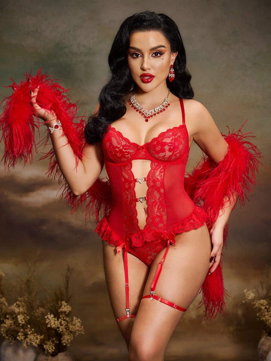 PinupGlam 2 piezas Conjunto de lencería de encaje para mujer