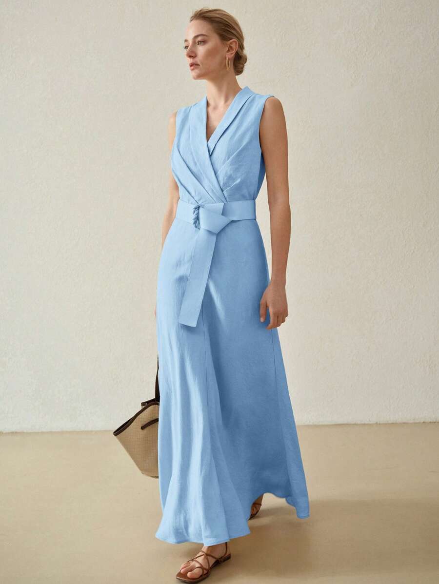 MOTF PREMIUM Vestito in lino a taglio in sbieco con cintura