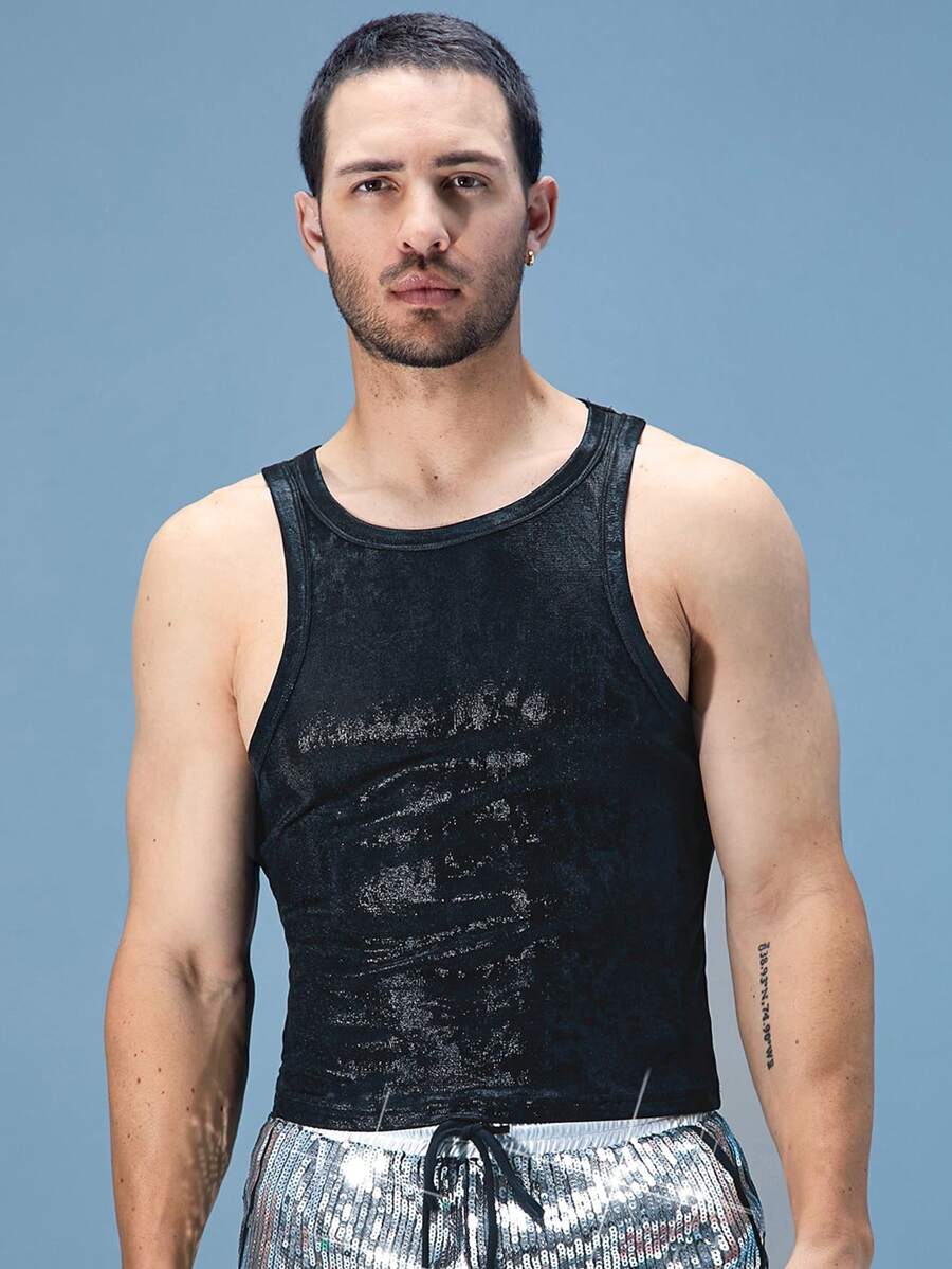 FeverCity Camiseta de tirantes casual y ajustada con cuello redondo para hombres, de verano