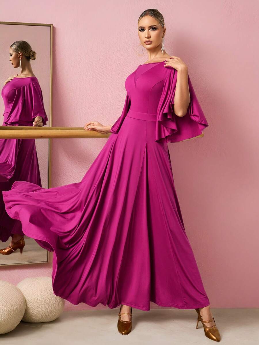 Dansine Oversized Floral Print Backless Sexy & Elegant Wide Bell Sleeve Dress For Women