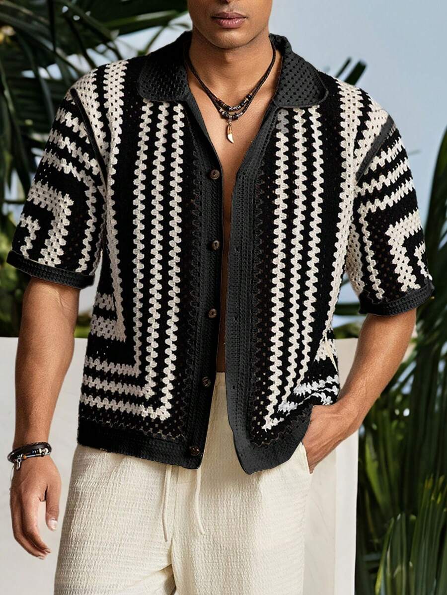 Manfinity VCAY Suéter holgado de manga corta de punto casual para hombre, moda diaria para jóvenes