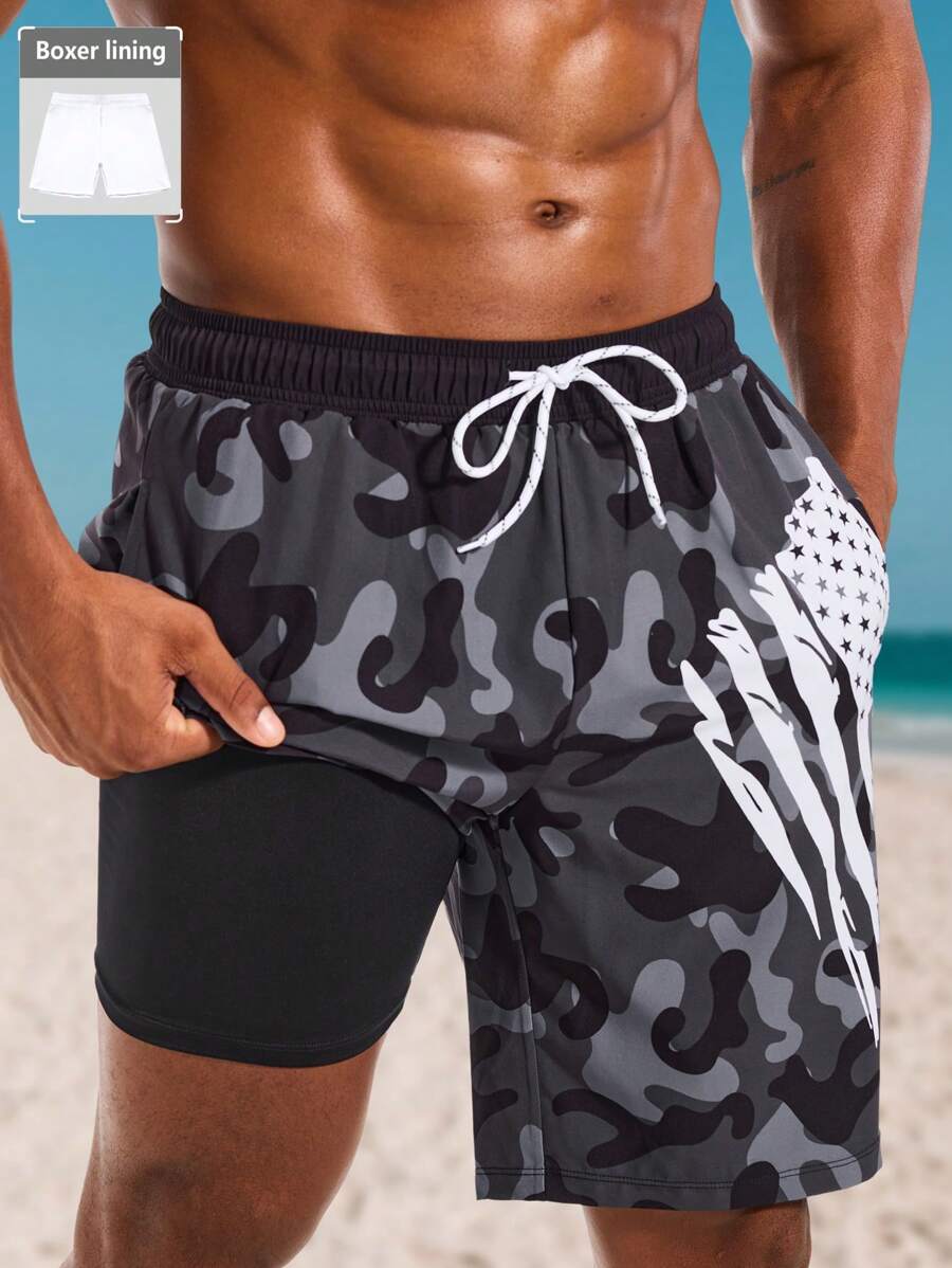 Manfinity VDAYZ Men's Beach Shorts, Fashionable For Summer, Hawaiian