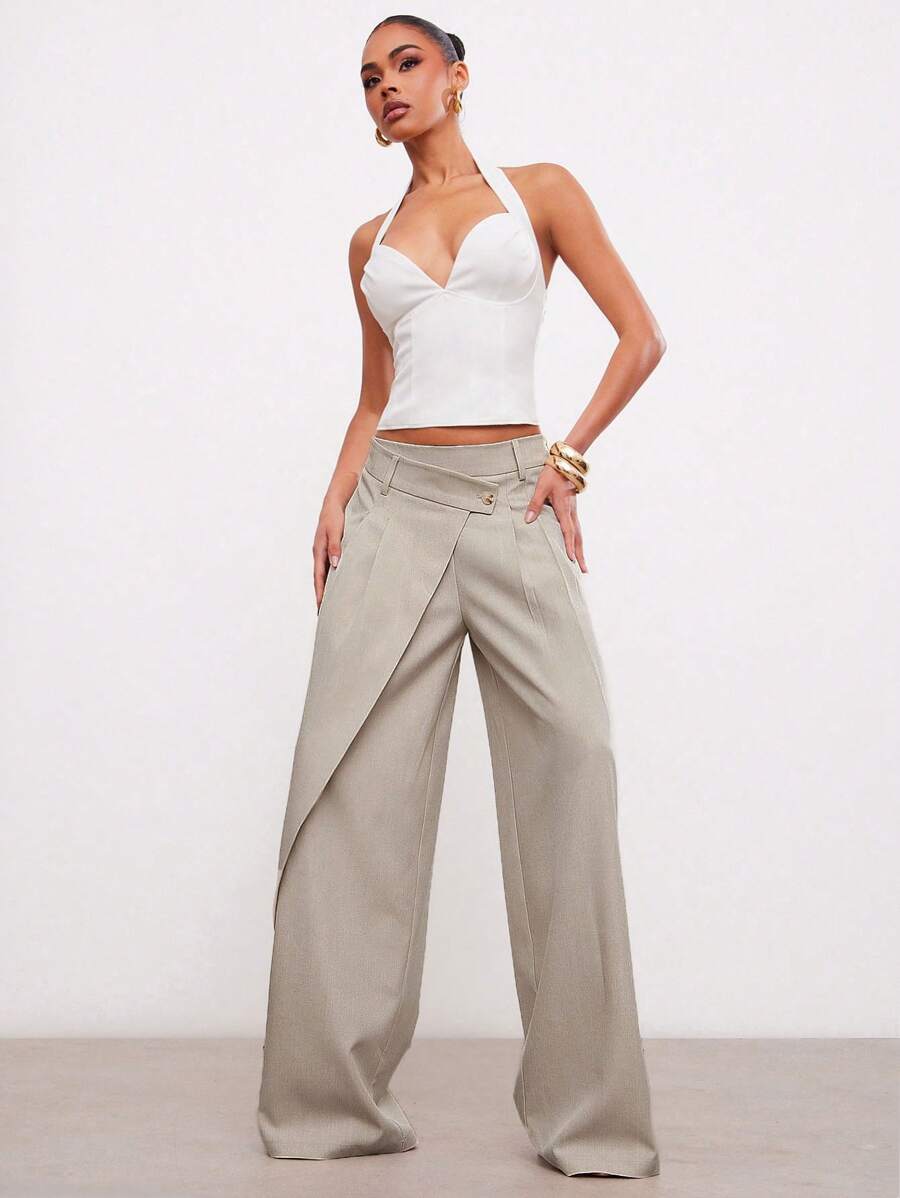Hauture Pantaloni casual da ufficio estivi solidi, asimmetrici, avvolgenti, rilassati
