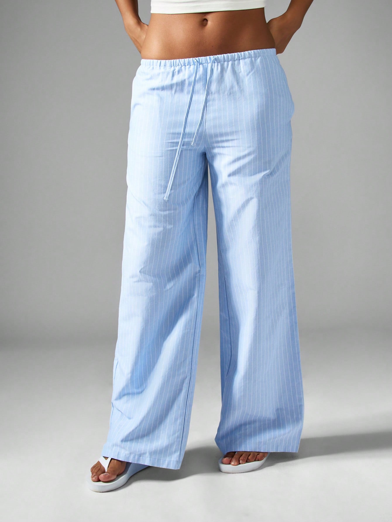 Striped Linen Feel Look Wide Leg Palazzo Pants Resort Beach Summer Holiday Casual Elastic Waist Lounge Bottoms Vacation Travel Wear