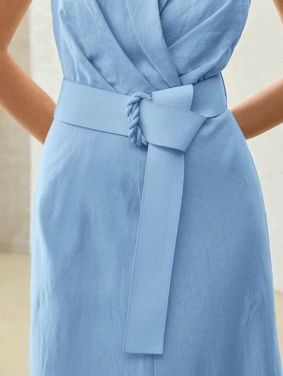 MOTF PREMIUM Vestito in lino a taglio in sbieco con cintura