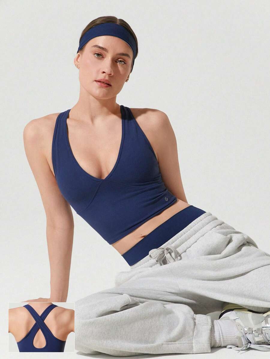 GLOWMODE FeatherFit™ Crossover Straps Cutout Back Deep V Neck Tank Top Low Impact Yoga Daily