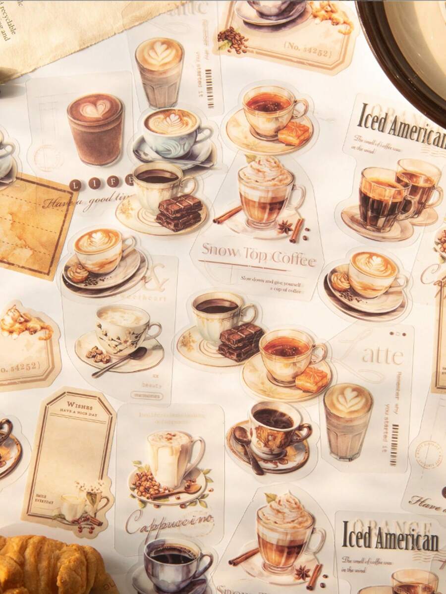 SHEIN 30 Stücke/Packung Vintage Kaffee Thema Journal Aufkleber, kreative ästhetische Aufkleber DIY Dekoration Collagematerial, personalisierte Sammelalbum Schulmaterial als Festgeschenk